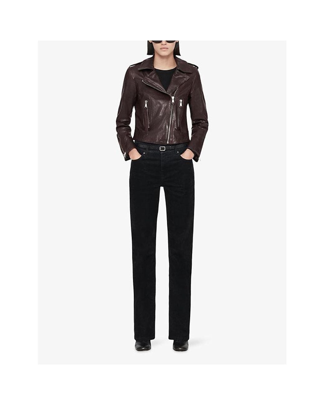 AllSaints Brown Errie Slim-Fit Leather Biker Jacket