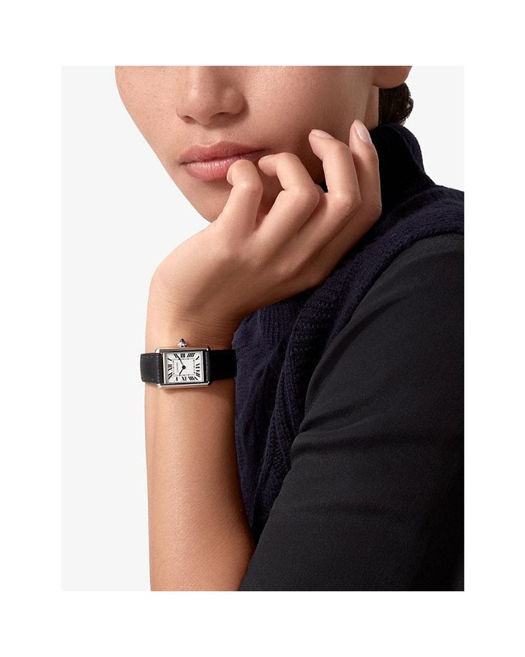 Cartier Black Tank Must Small And Leather Quartz Watch