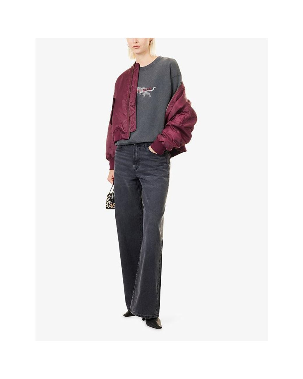 Anine Bing Blue Spencer Embroidered-Logo Cotton Sweatshirt