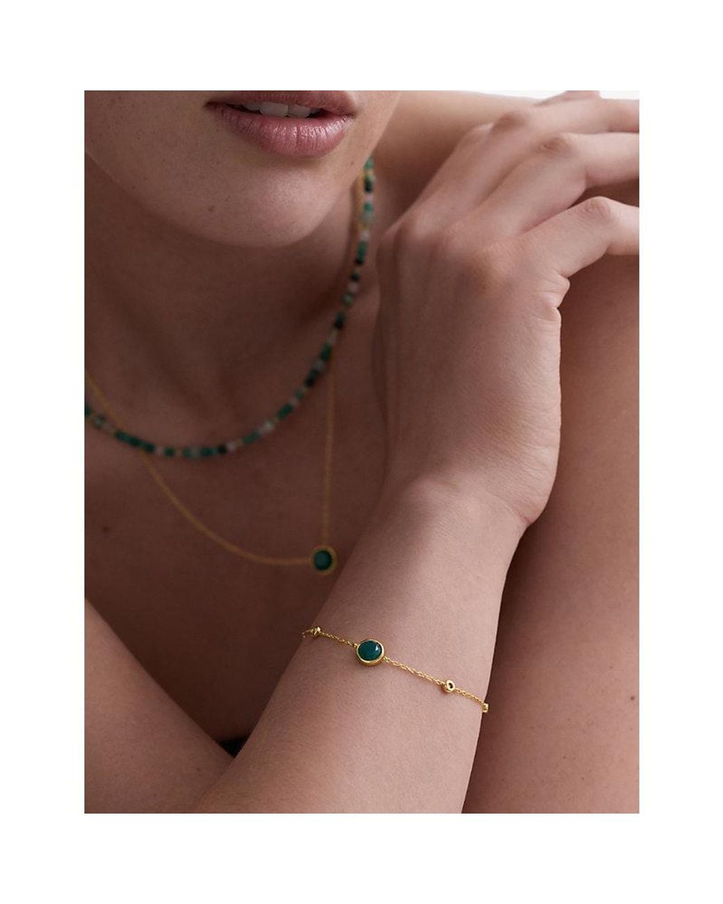 Astley Clarke White Luna Lapis Station 18Ct- Plated Sterling- Created Sapphire And Agate Bracelet