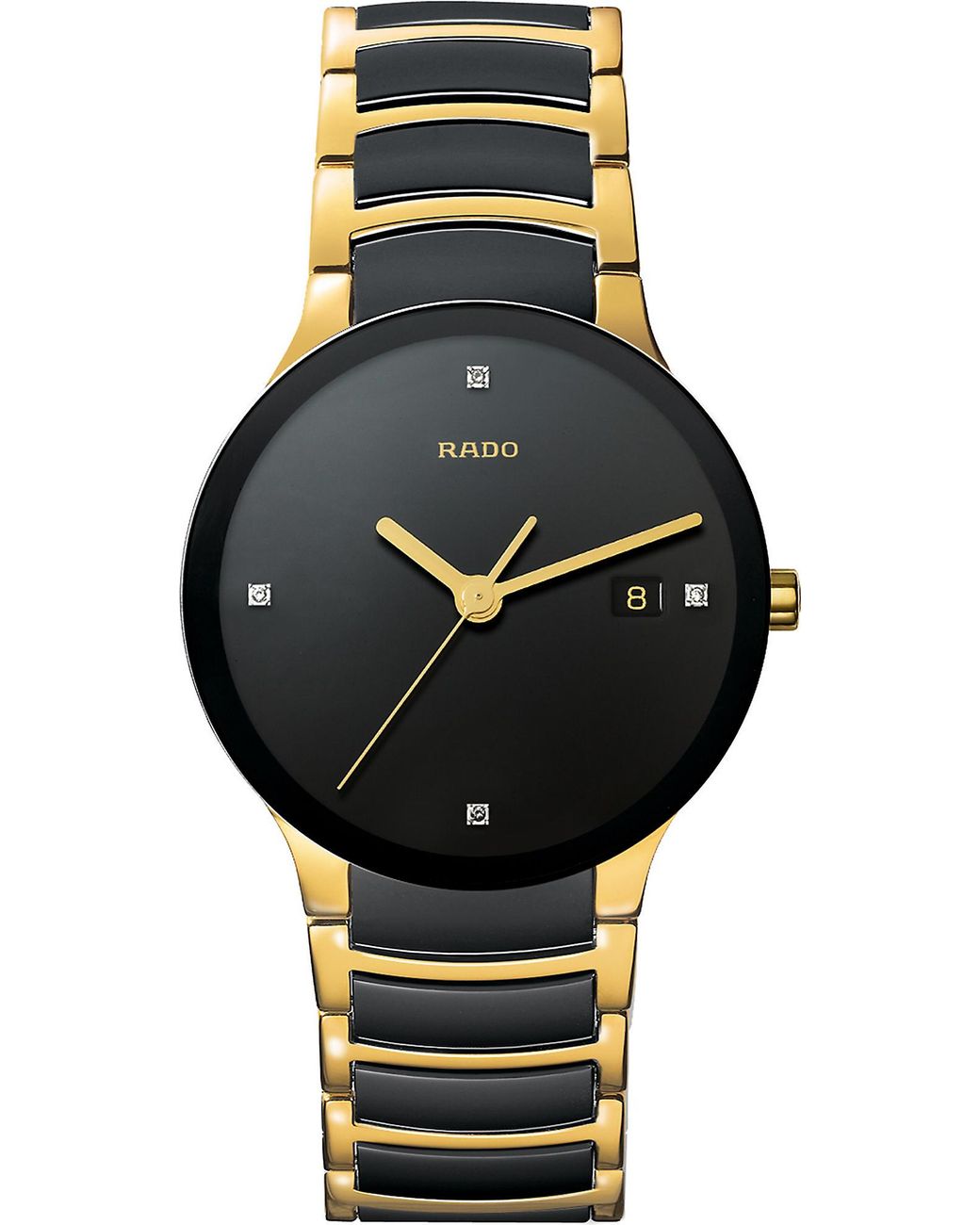 Rado R30929712 Centrix Centrix Gold And Black Ceramic Watch - Lyst