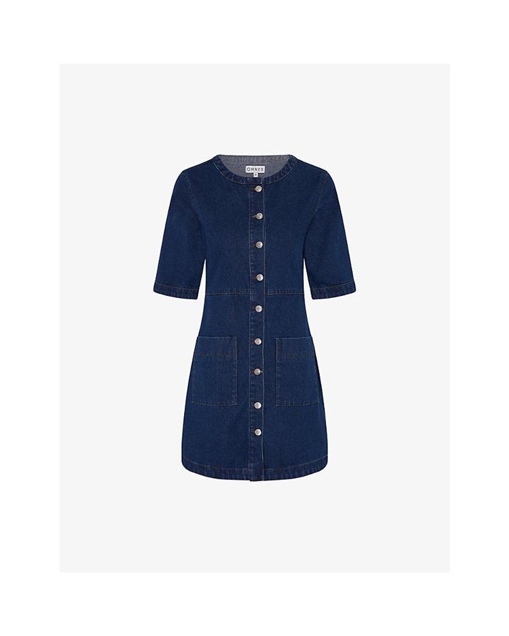 OMNES Blue Adia Button-Down Denim Mini Dress