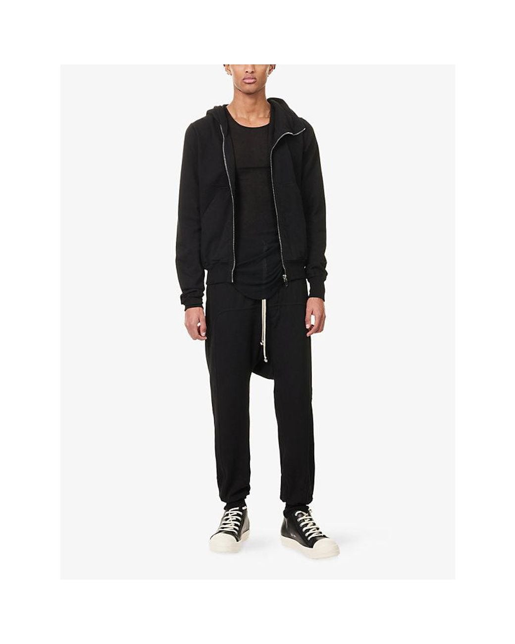 Rick Owens Black Prisoner Drawstring Cotton-Jersey Jogging Bottoms for men