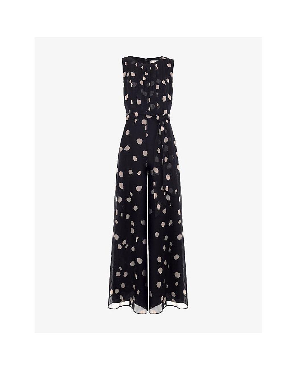 Phase Eight Black Petite Maxine Polka-Dot Chiffon Jumpsuit