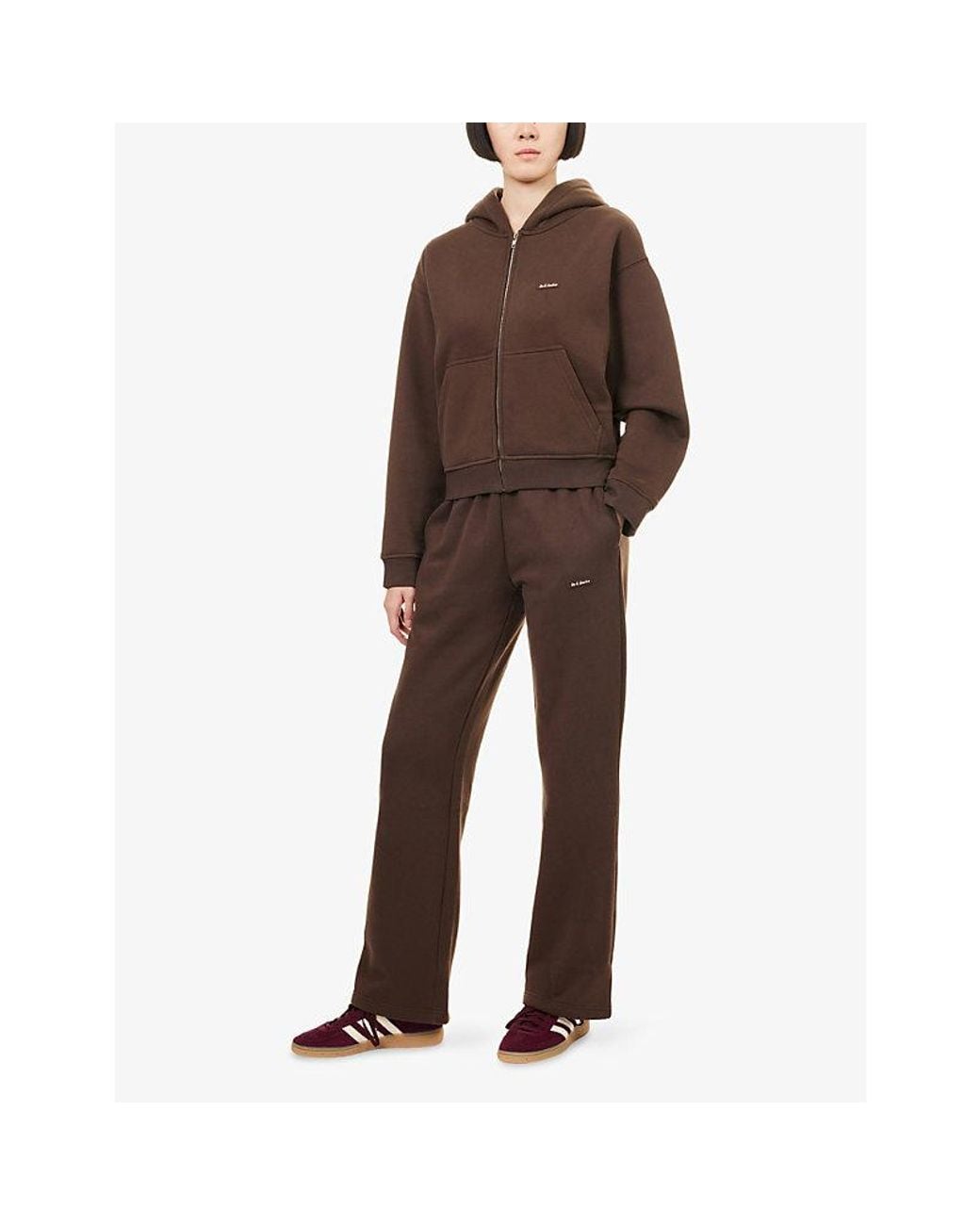 Ru & Rocka Brown Core Straight-Leg Cotton-Jersey Jogging Bottoms