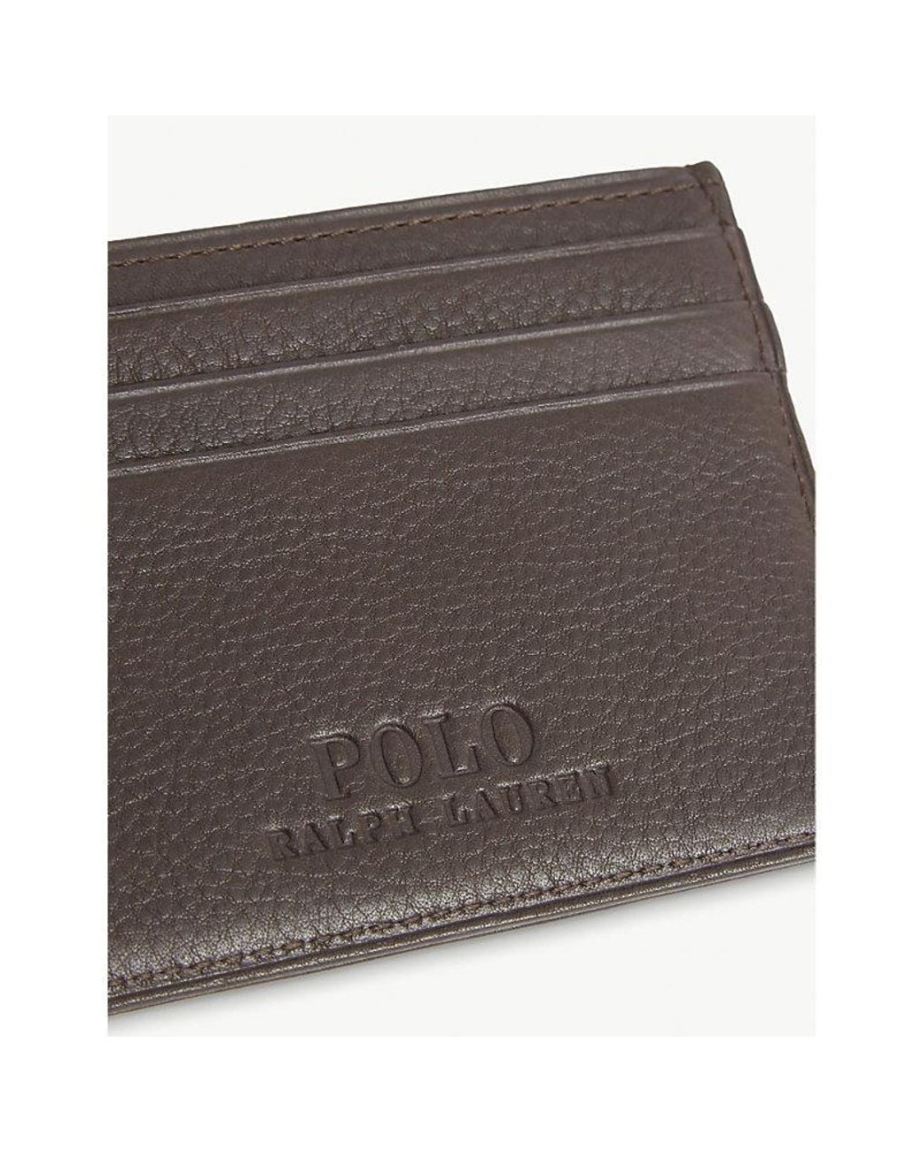 Polo Ralph Lauren Brown Logo-Debossed Pebbled-Leather Cardholder for men