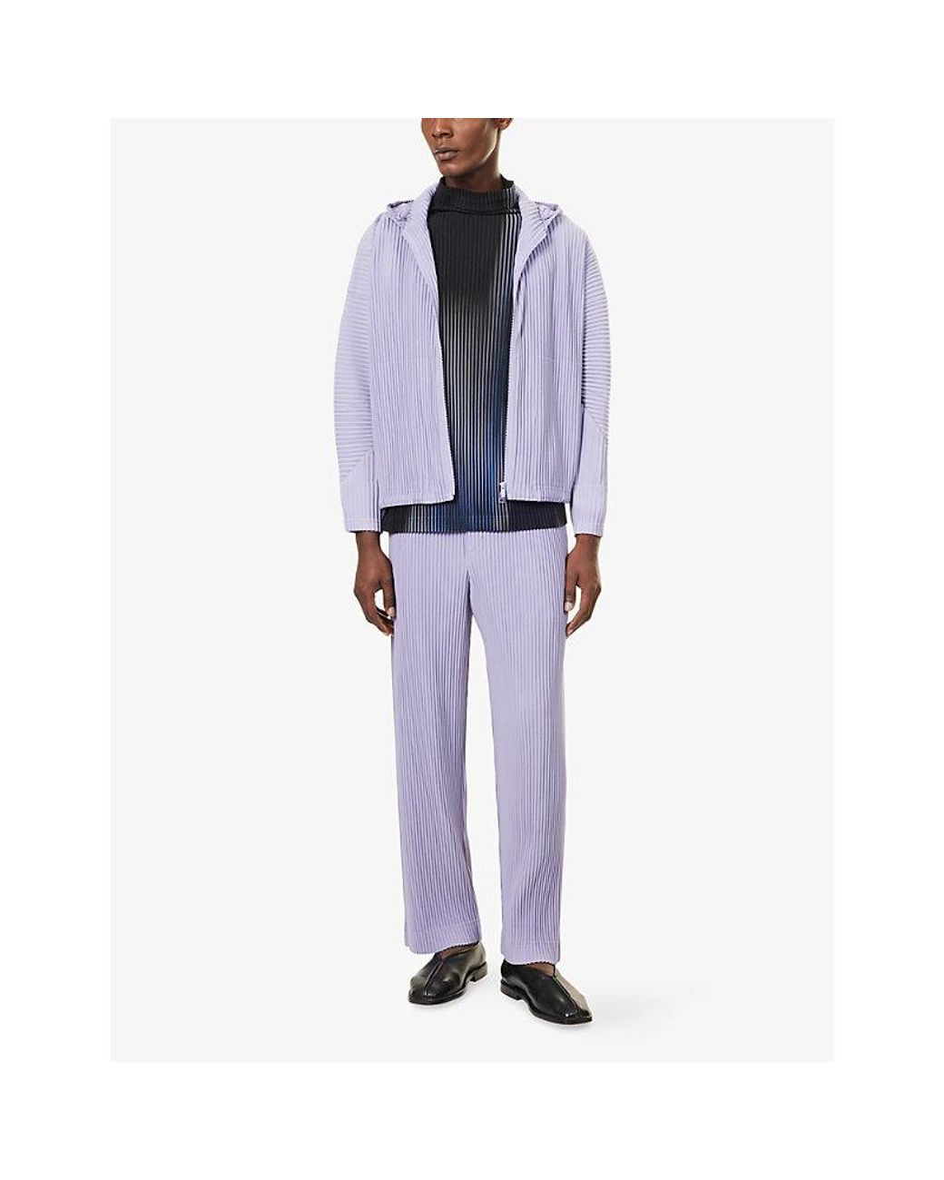 Homme Plissé Issey Miyake Purple July Pleated Knitted Hoody for men