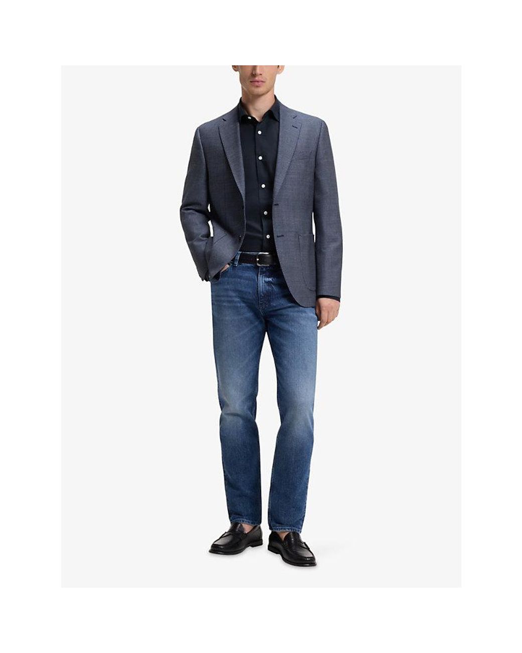Boss Blue Long-Sleeved Chest-Pocket Cotton-Poplin Shirt for men