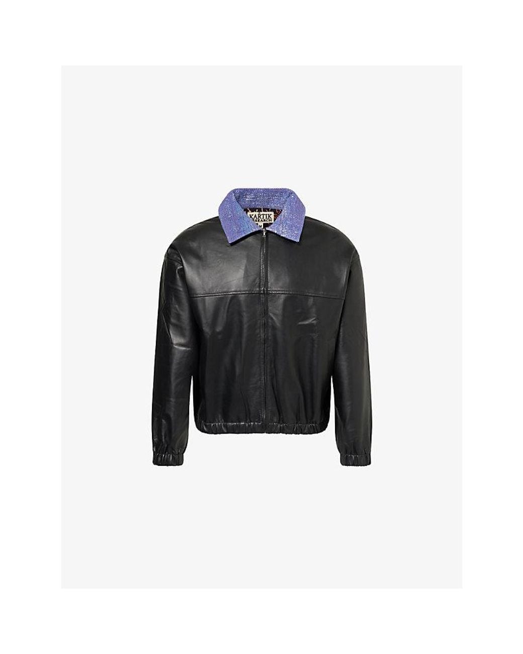 Kartik Research Black Kantha Contrast-Collar Leather Jacket for men