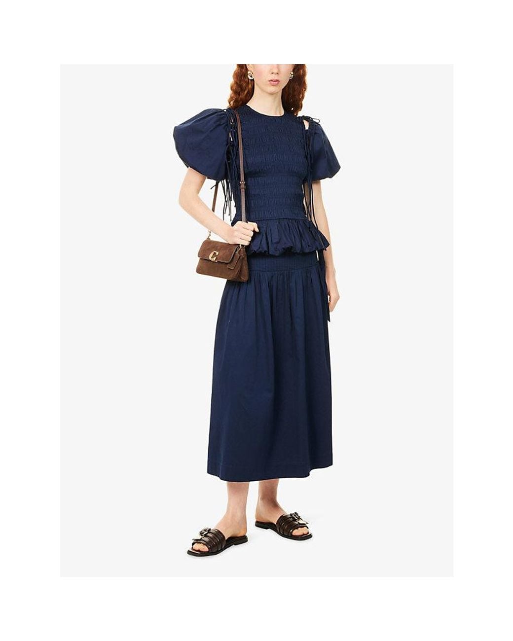 Damson Madder Blue Becca Shirred Cotton Blouse