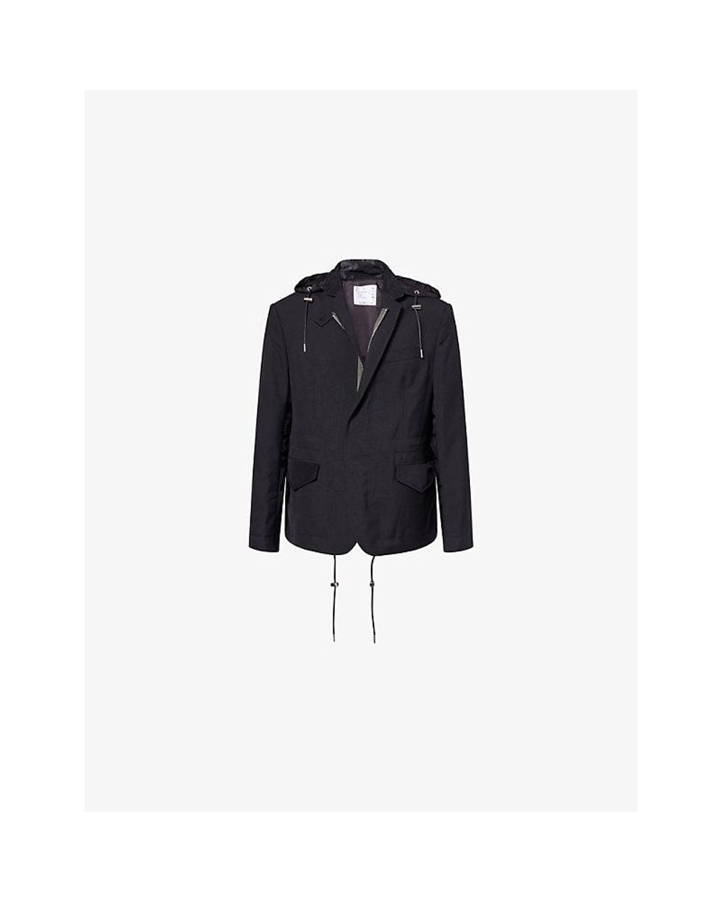 Sacai Blue Detachable-Hood Notch-Lapel Woven Jacket for men