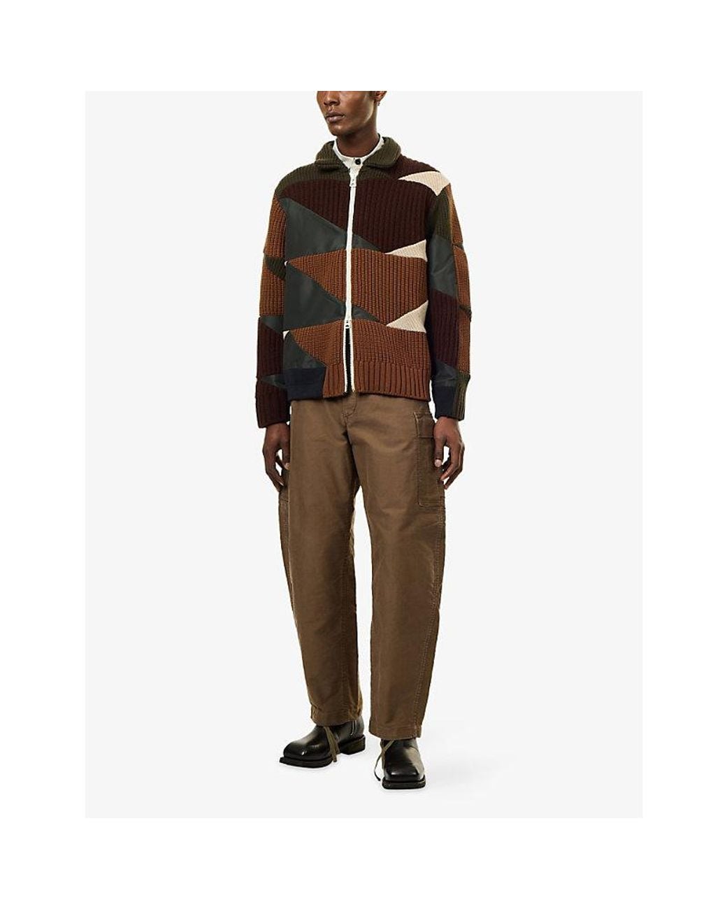 Sacai Brown X Apc Patchwork Knitted Blouson Jacket for men