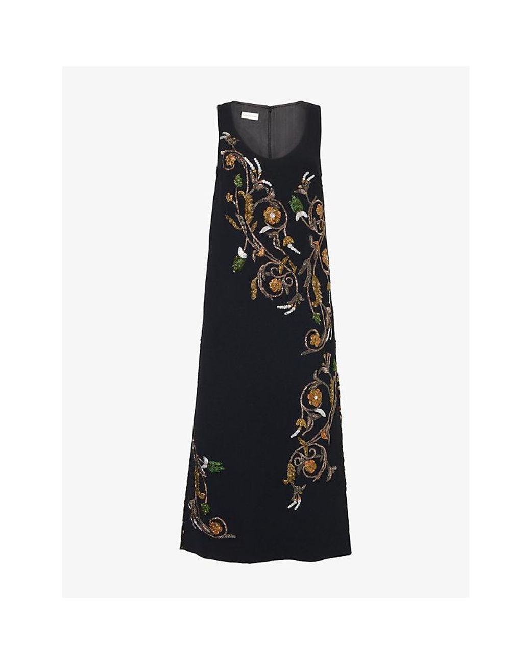 Dries Van Noten Black Droppyn Embellished Woven Midi Dress