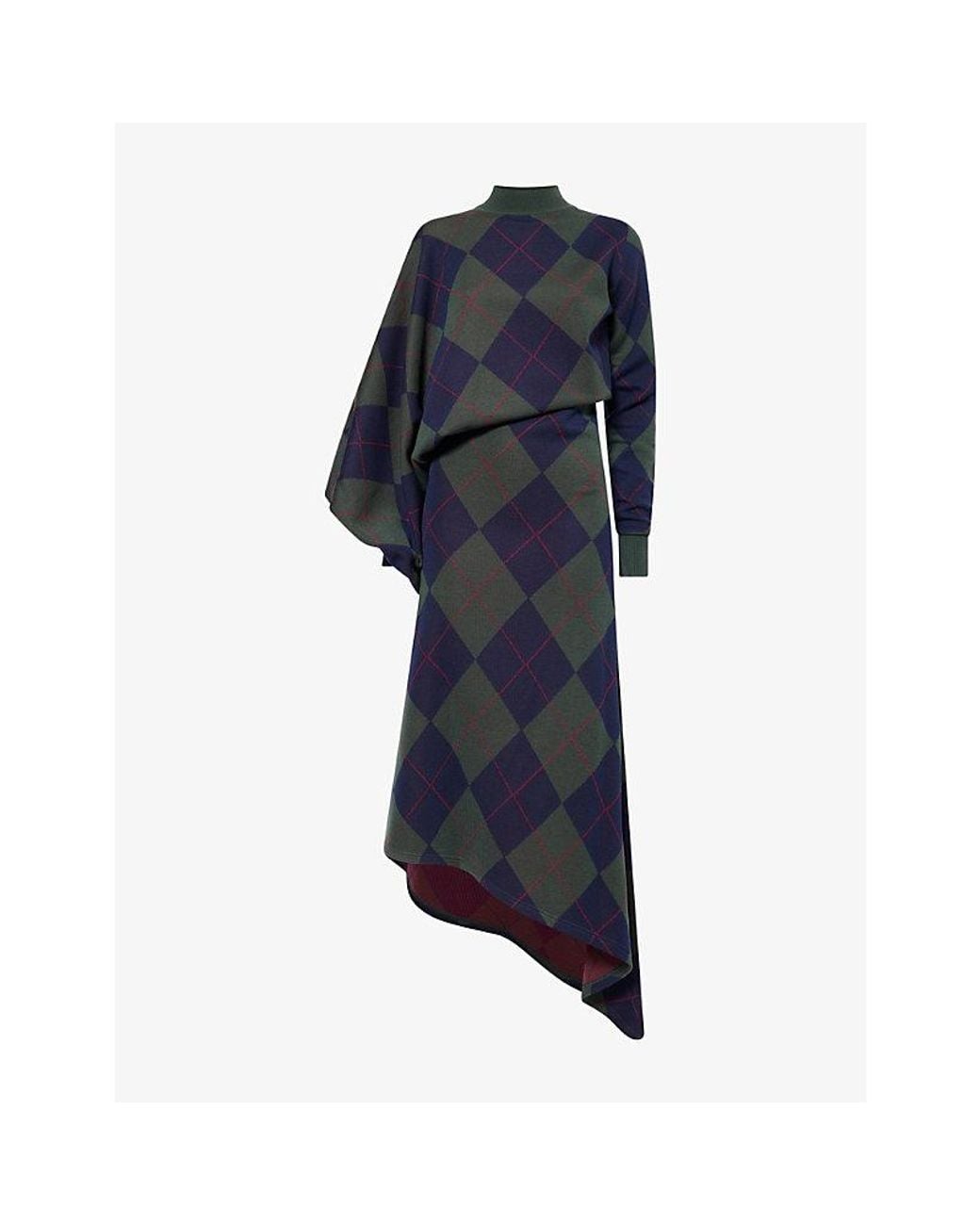 A.W.A.K.E. MODE Blue Argyle Merino-Wool Knit Maxi Dress