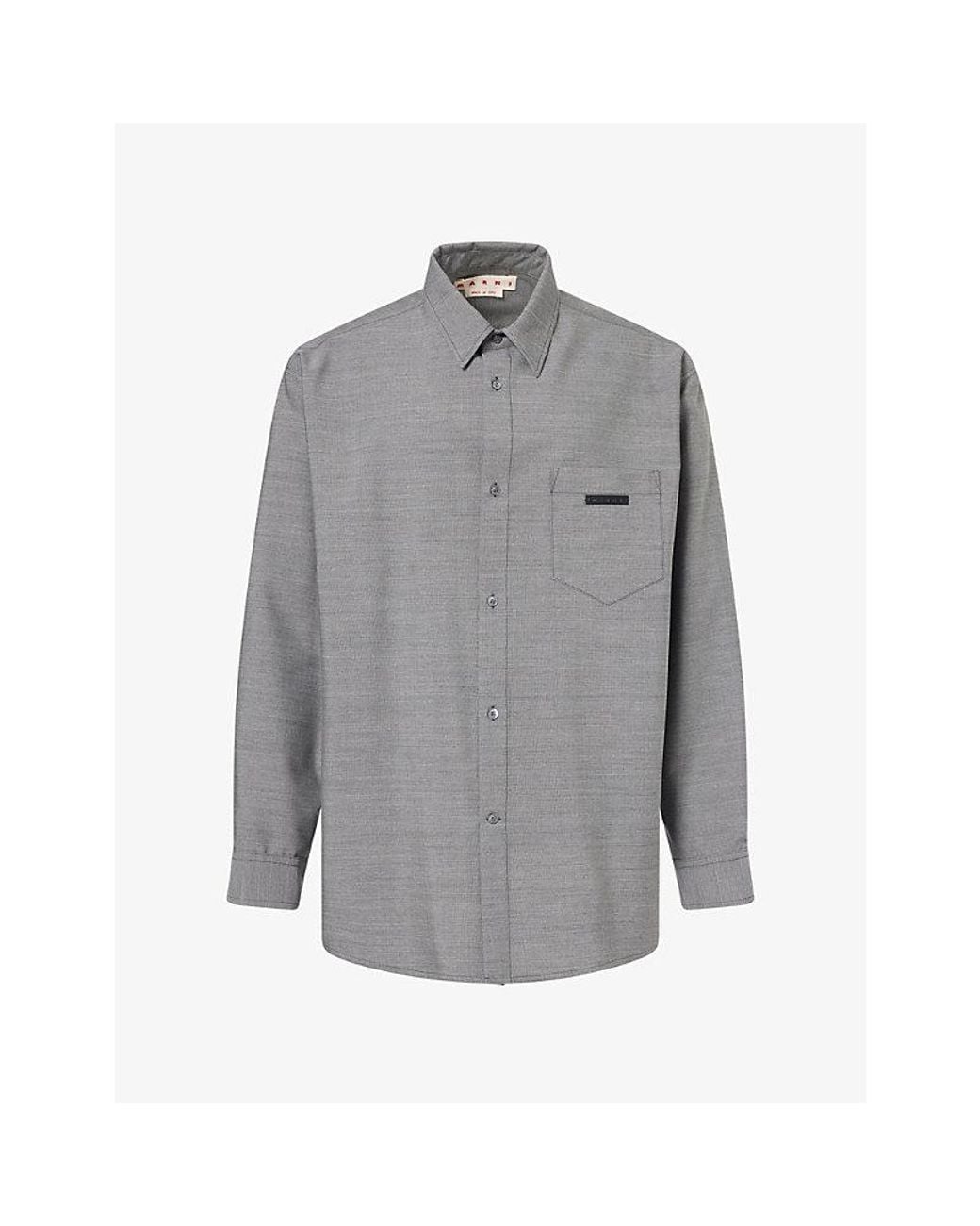 Marni Gray Oversized Long-Sleeve Wool Shirt for men