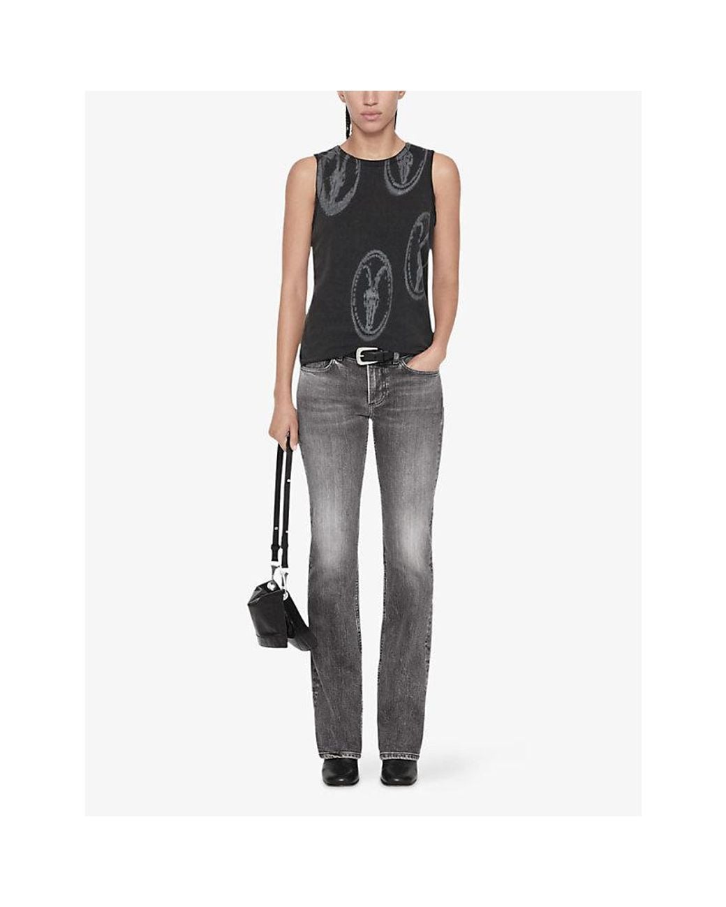 AllSaints Gray Zoe Low-Rise Bootcut Stretch-Denim Jeans