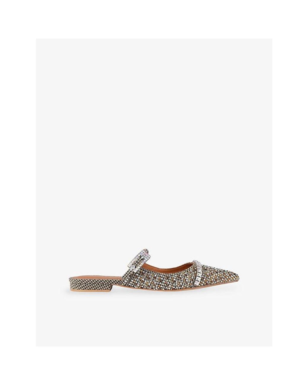 Kurt Geiger White Strass Buckle Flat Woven Mules