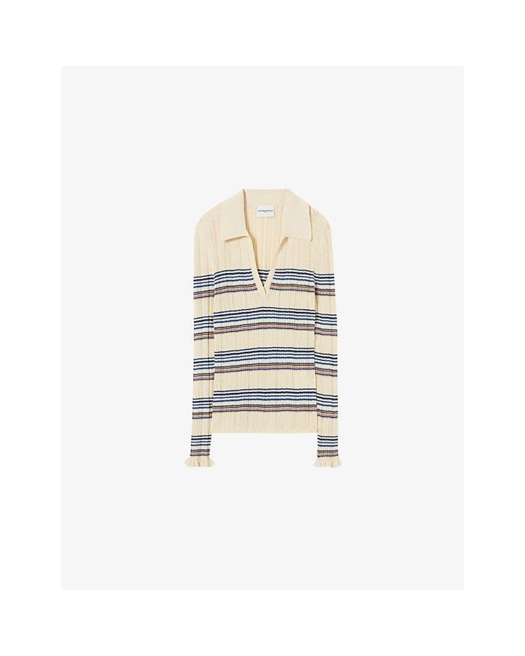 Claudie Pierlot White Striped Collared Knitted Top