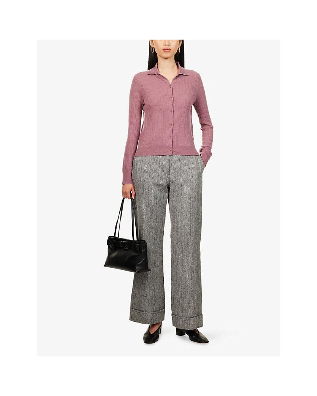 Vince Pink Pointelle Fine-Knit Wool Cardigan