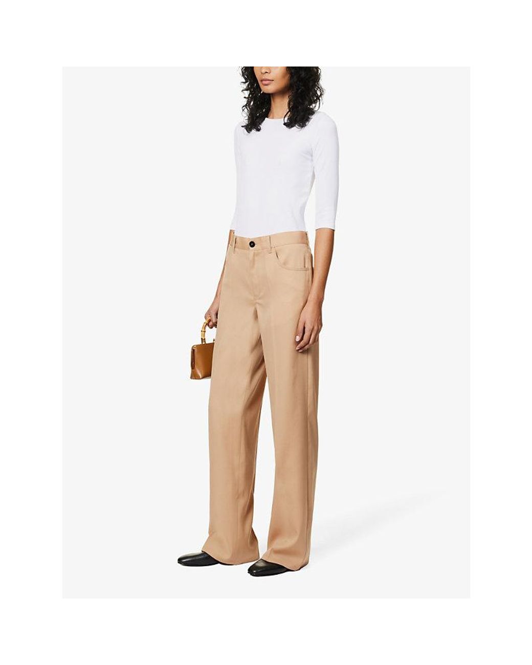 Vince White Three Quarter-Length Sleeve Ribbed Stretch-Woven Top