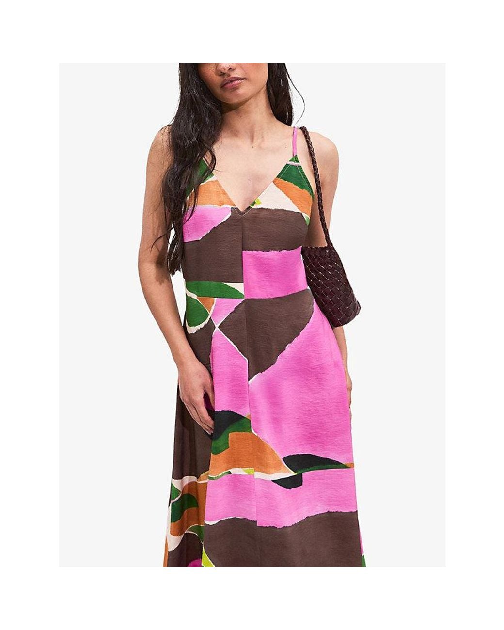 Ro&zo Pink Abstract-Print V-Neck Woven Maxi Dress