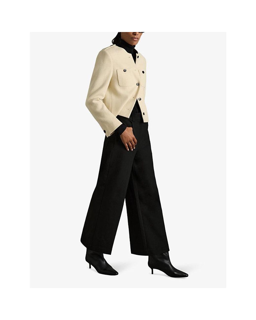 Reiss Myrtle Wide-Leg High-Rise Stretch-Woven Culottes in Black Lyst