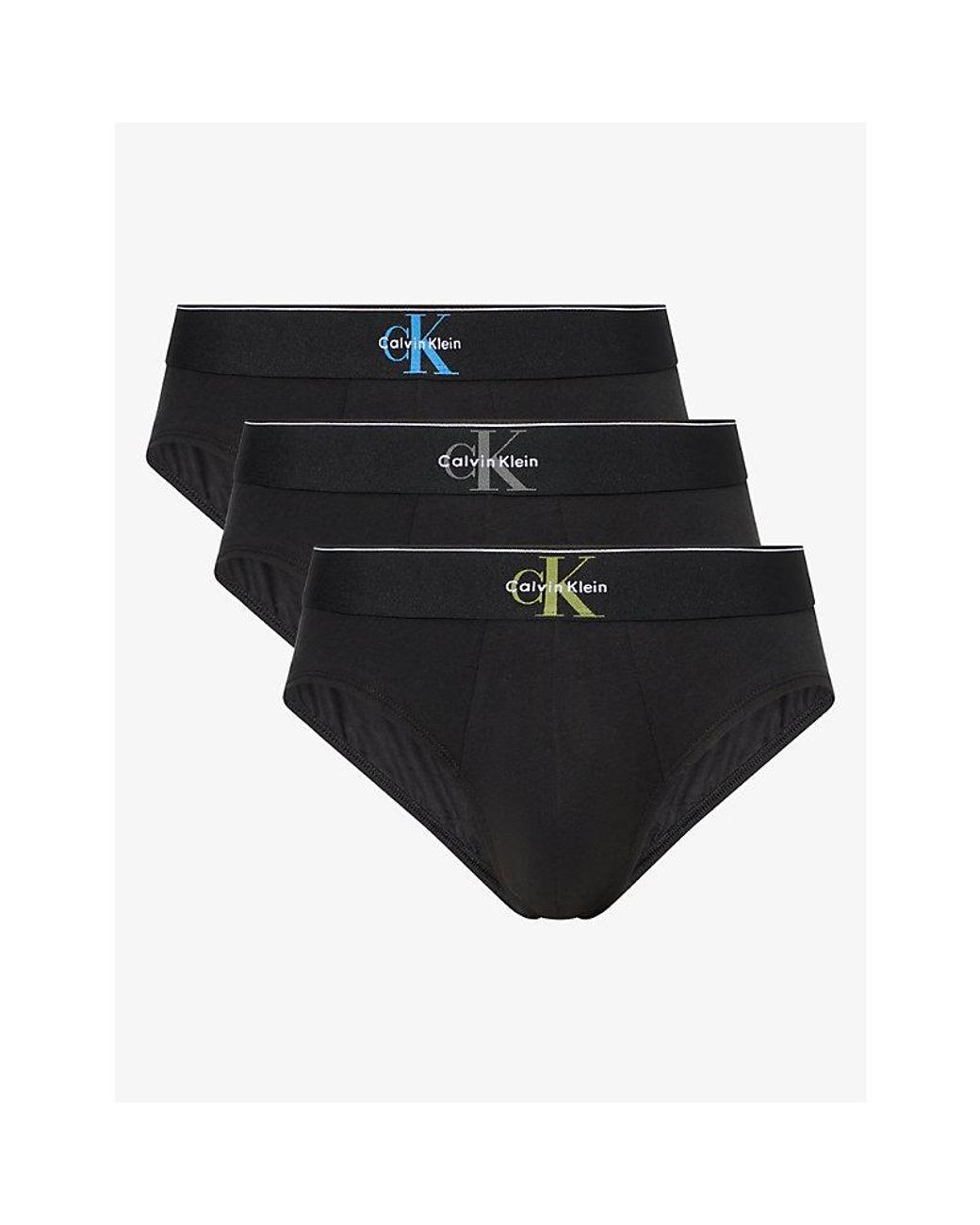 Calvin Klein Black Graphic Monogram Pack Of Three Stretch-Cotton Briefs for men
