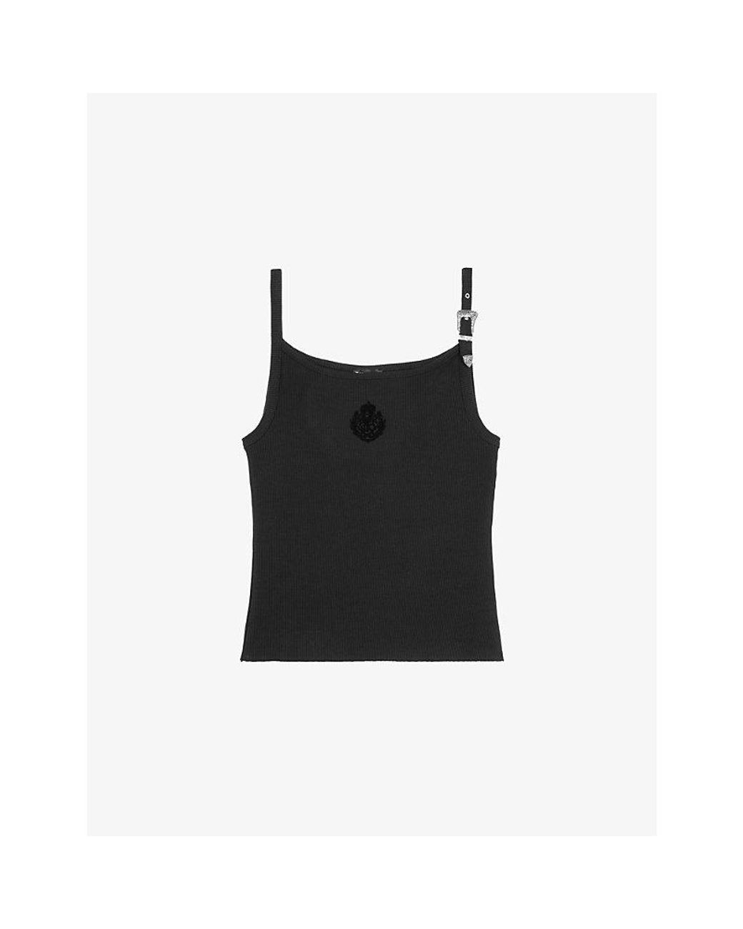 The Kooples Black Buckle-Embellished Slim-Fit Stretch-Jersey Vest