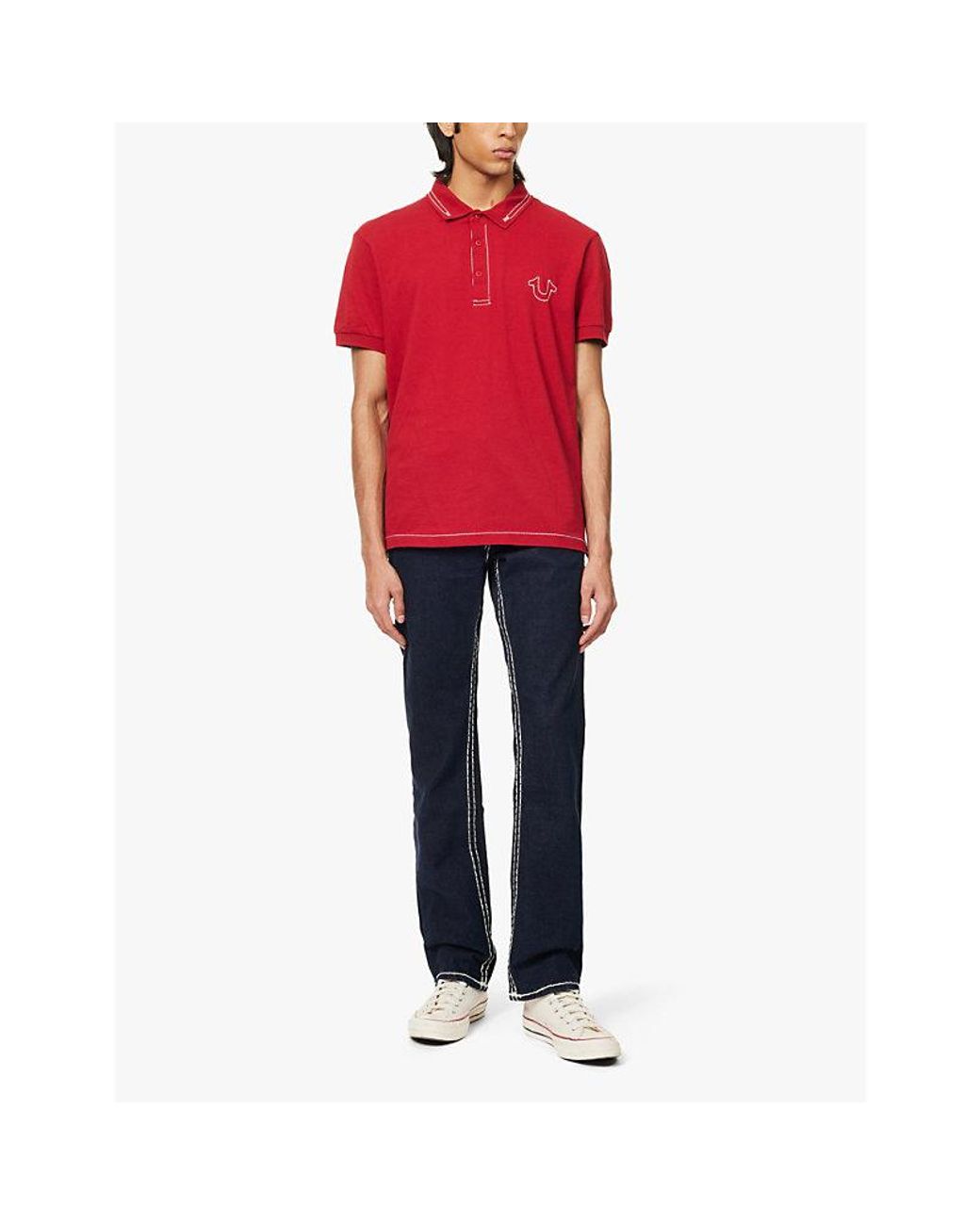 True Religion Blue Ricky Flap Super T Exposed-Stitching Straight-Leg Slim-Fit Stretch-Denim Jeans for men