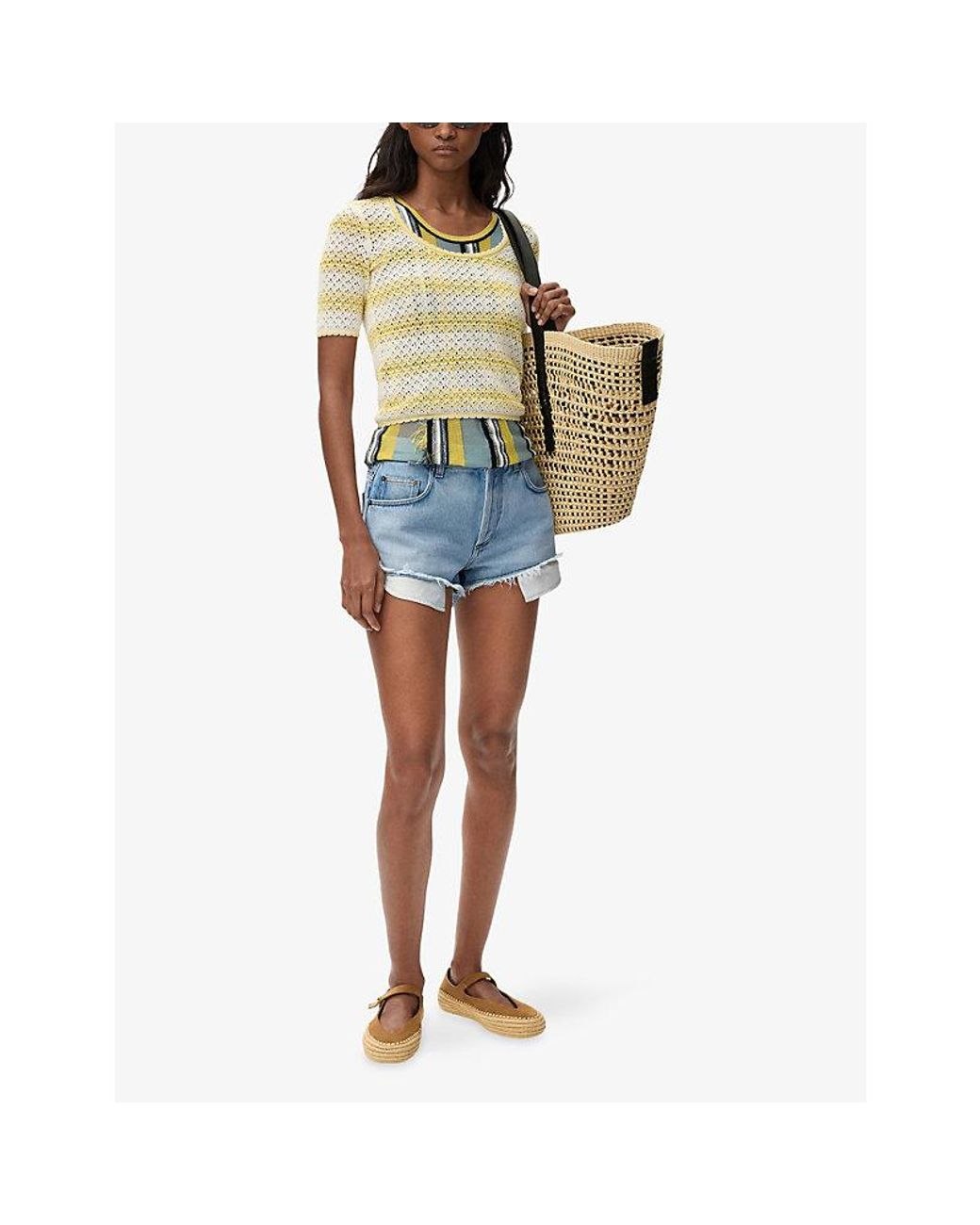 Loewe Blue X Paula's Ibiza Frayed-Hem High-Rise Denim Shorts