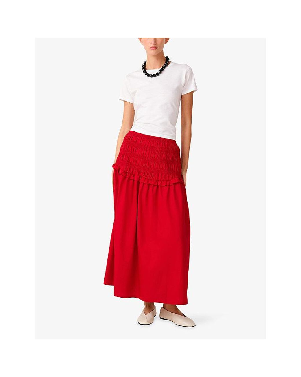 OMNES Haley Shirred-Waist Cotton Maxi Skirt