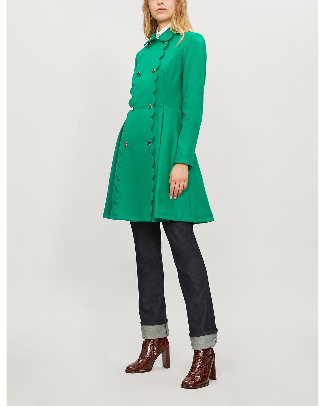 Ted Baker Blarnch Scalloped Wool-blend Coat in Bright Green (Green) | Lyst