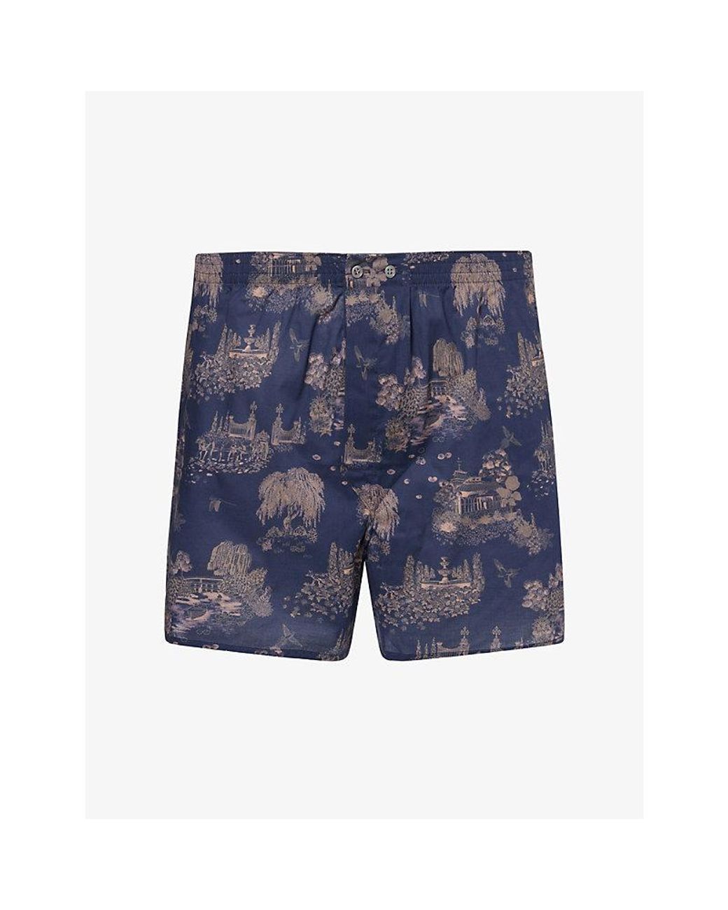 Derek Rose Blue Ledbury London Toile Cotton Boxer Shorts for men