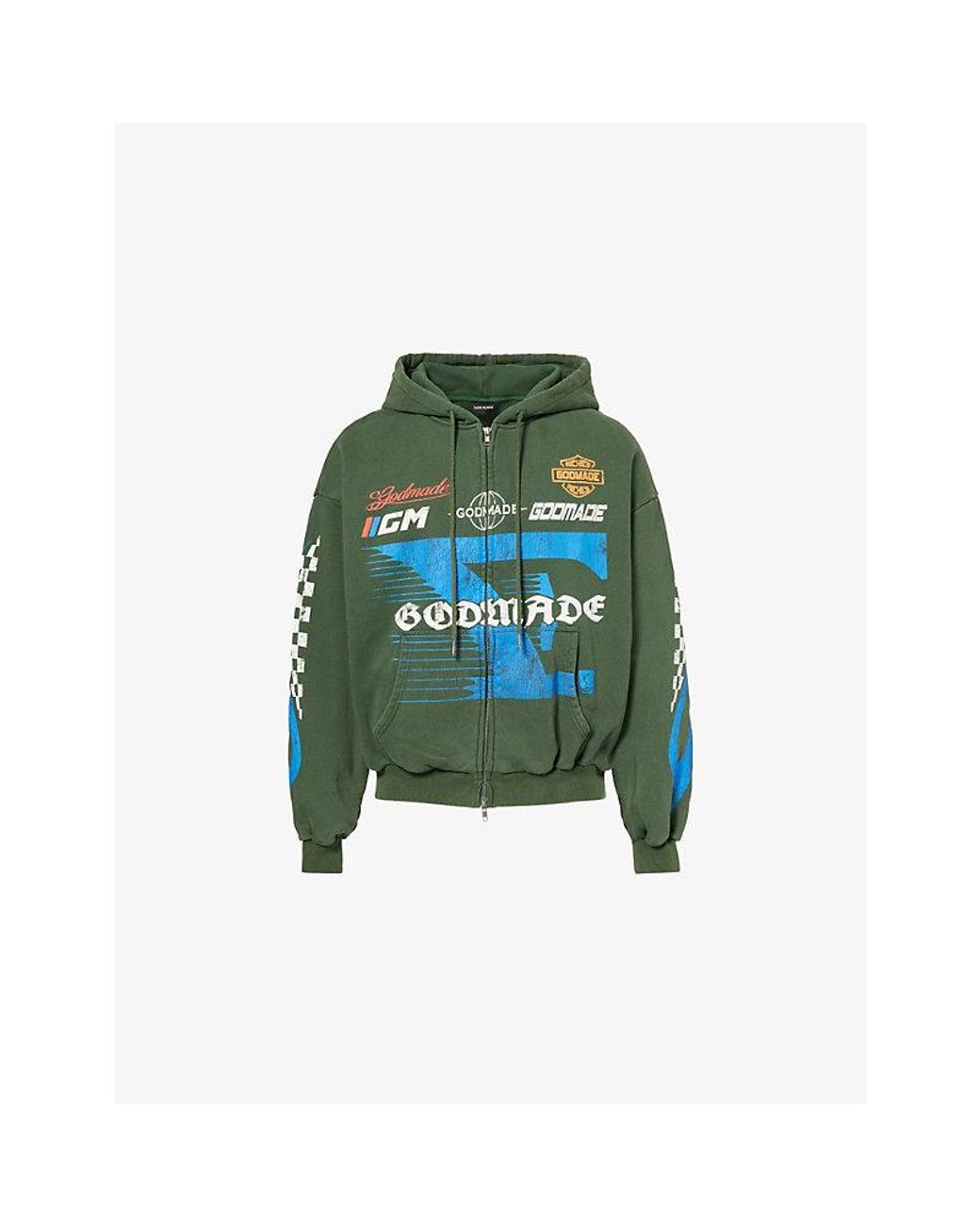 GODMADE Green 7 Speed Zip Cotton Hoody for men
