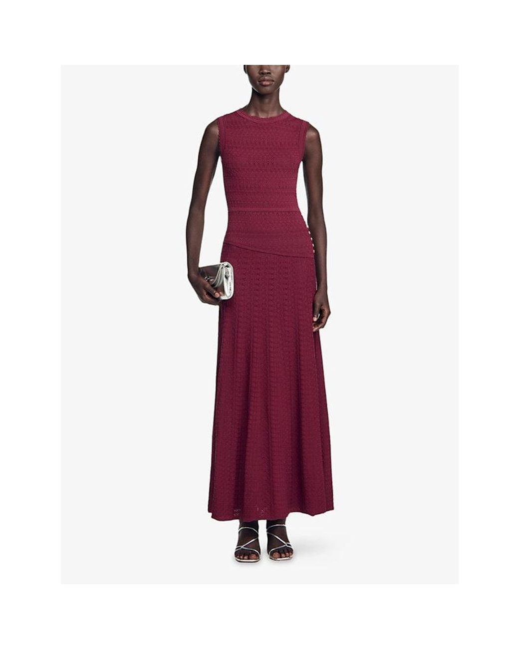 Sandro Purple Pointelle Knit Maxi Dress