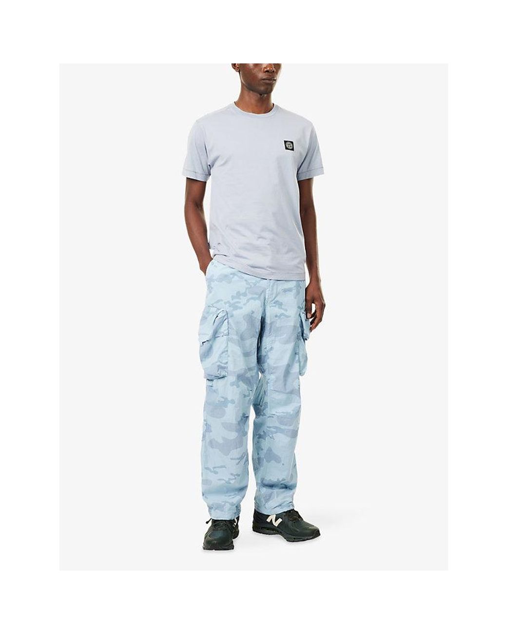 Stone Island Blue Brand-Patch Cotton T-Shirt for men