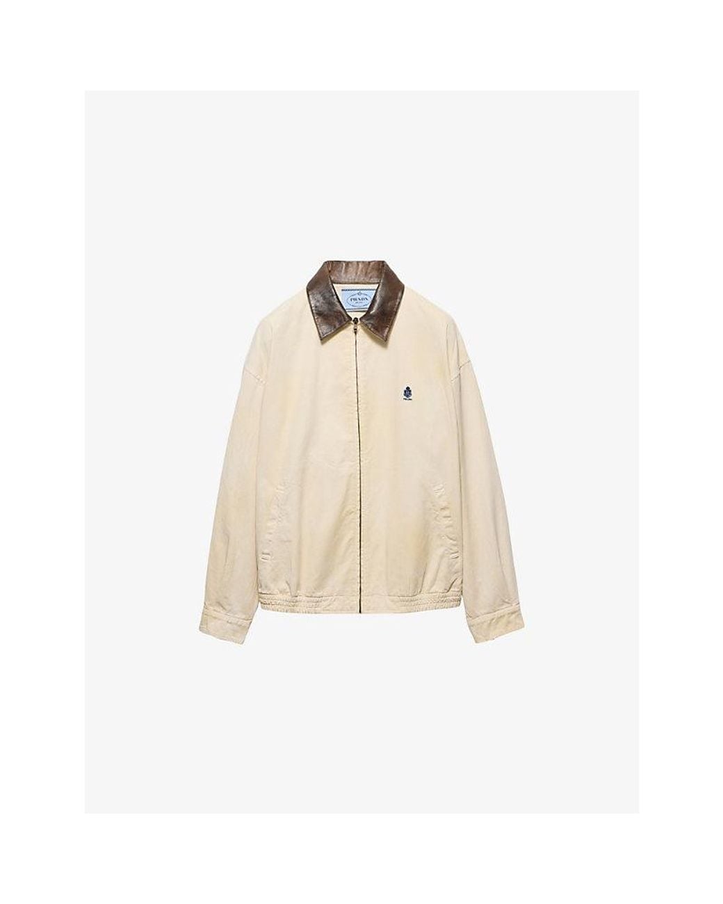 Prada Natural Leather-Collar Cotton-Gabardine Blouson Jacket
