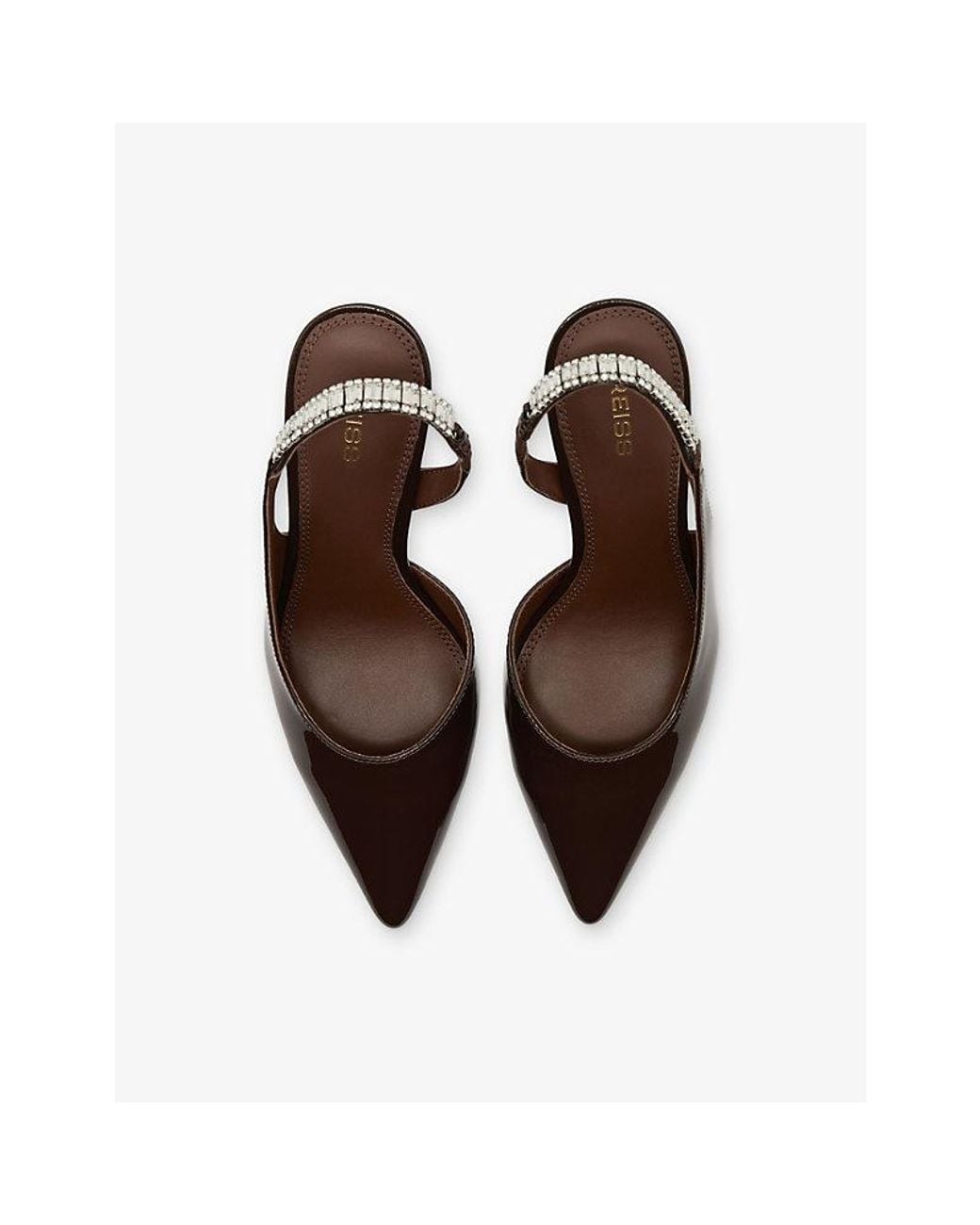 Reiss White Luella Heeled Patent-Leather Sling-Back Courts