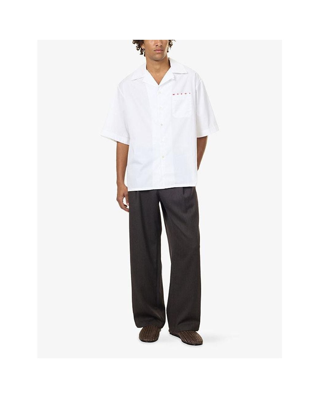 Marni White Logo-Print Short-Sleeve Cotton Shirt for men