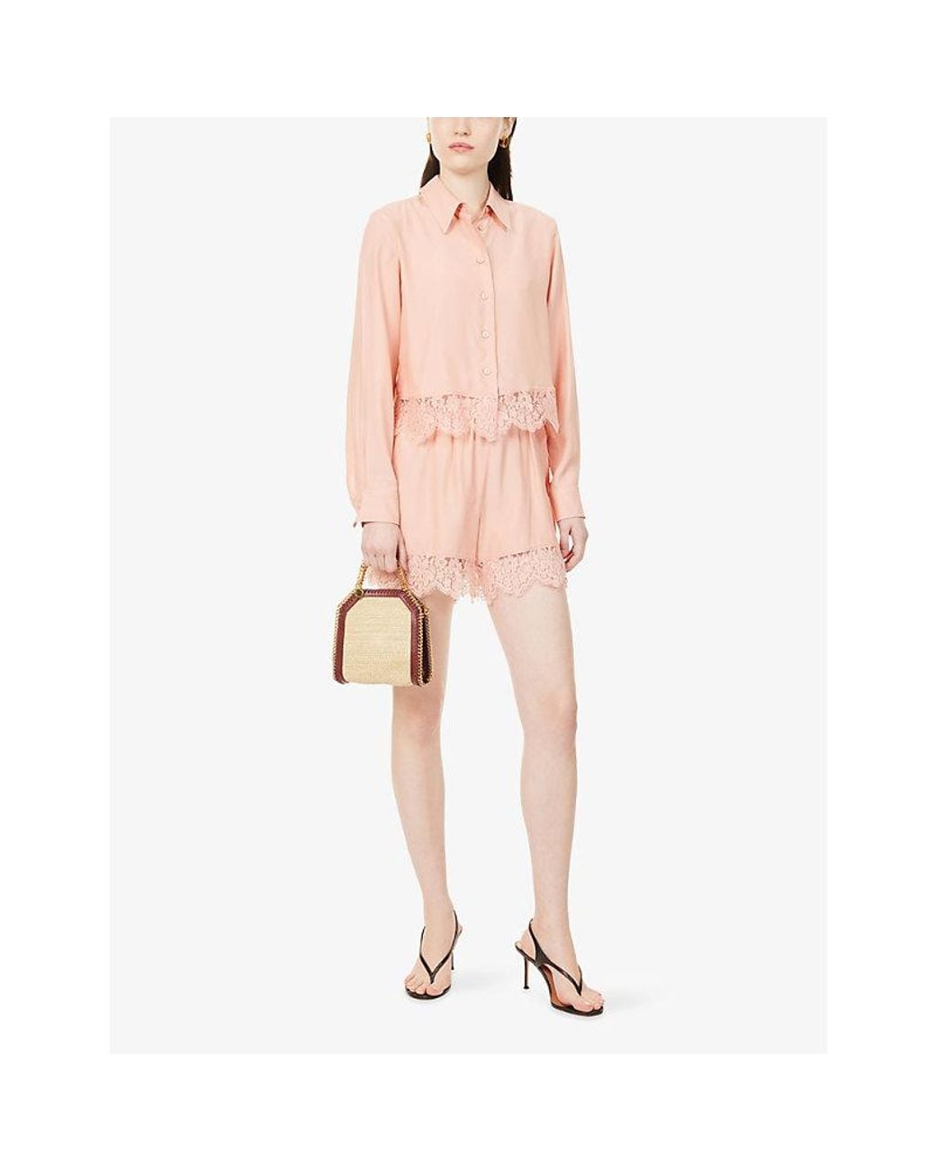 Stella McCartney Pink Lace Long-Sleeve Silk Shirt