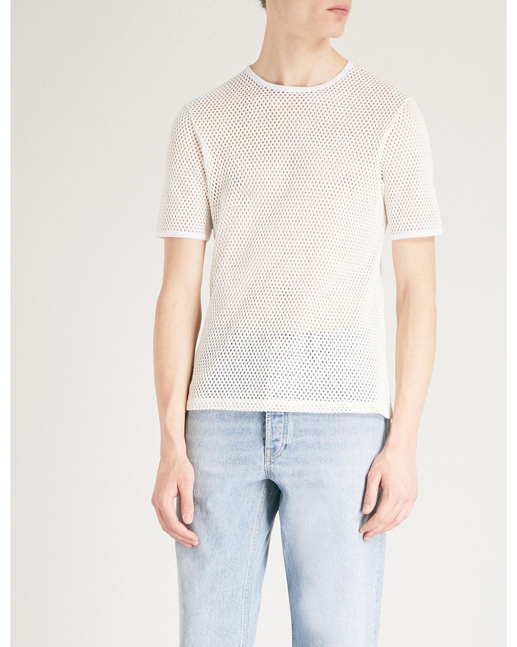 Sandro Semi-sheer Cotton-mesh T-shirt in White for Men | Lyst
