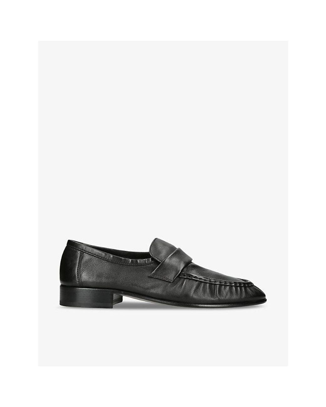 The Row Black Gathered Leather Loafers