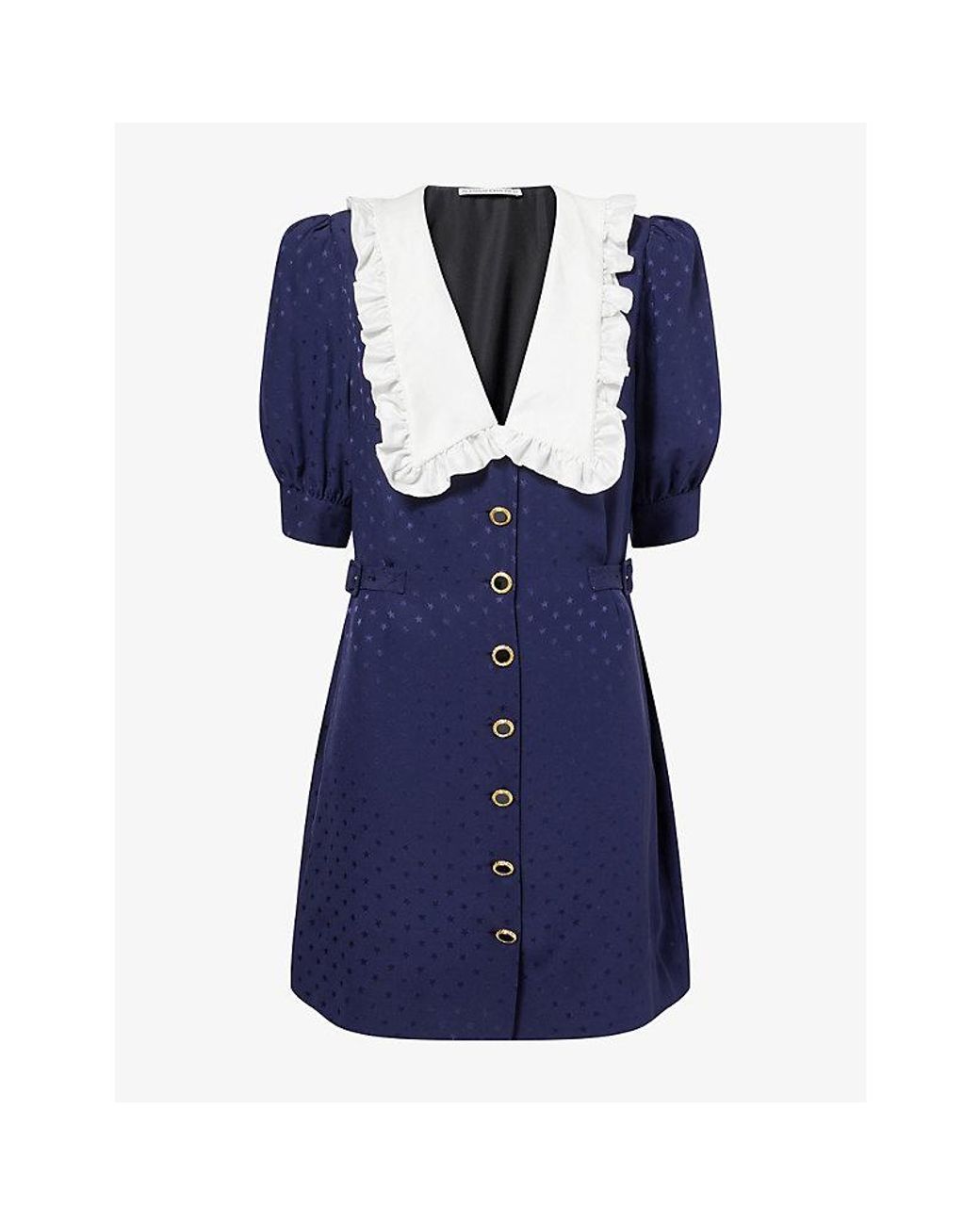 Alessandra Rich Blue Jacquard Buckles Silk Mini Dress