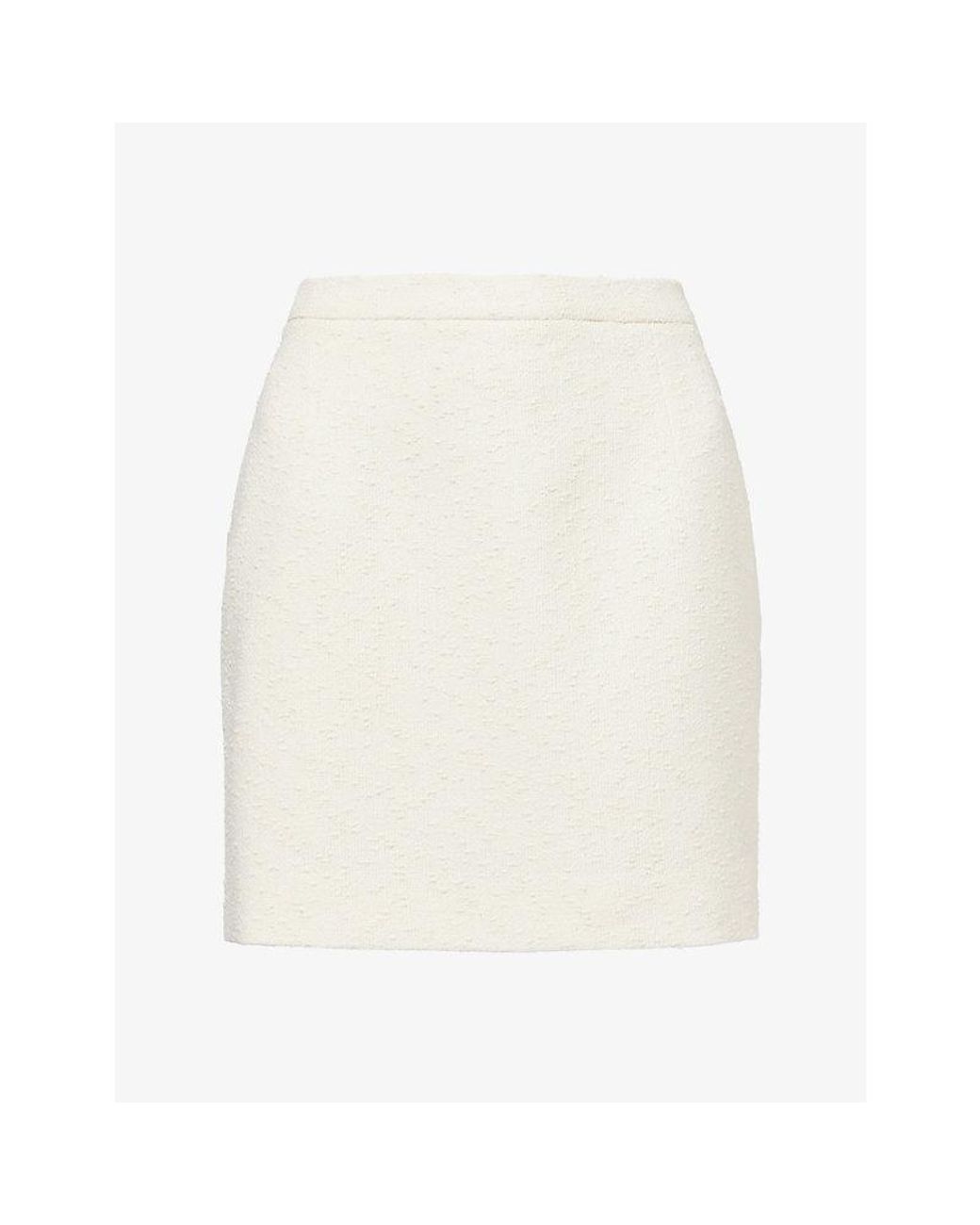 Alessandra Rich White Bouclé-Tweed Cotton Mini Skirt
