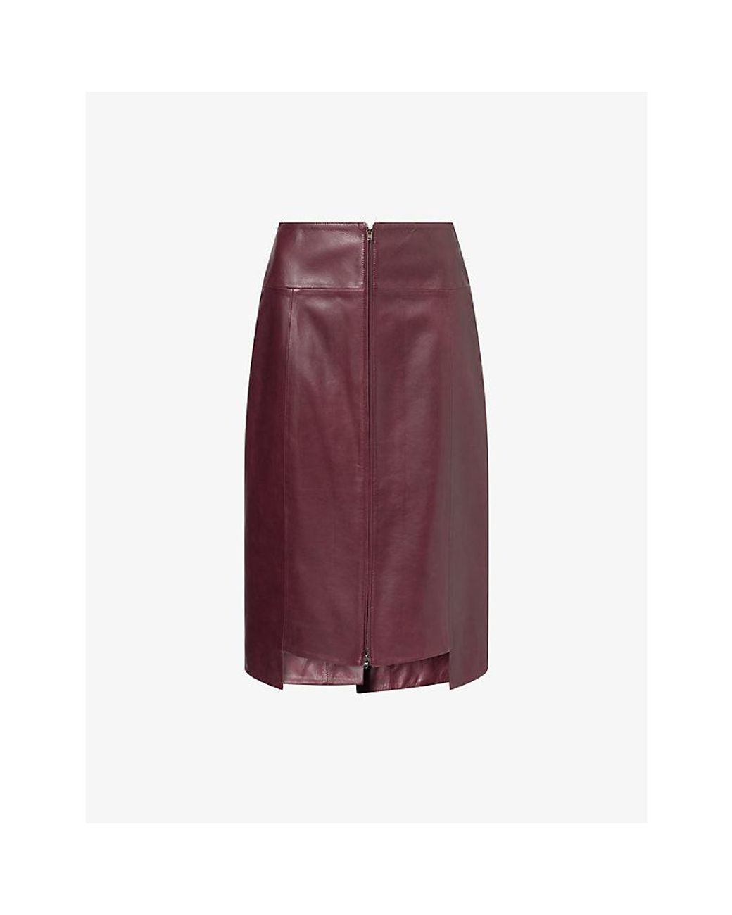 Victoria Beckham Purple High-Waist Staggered-Hem Leather Midi Skirt