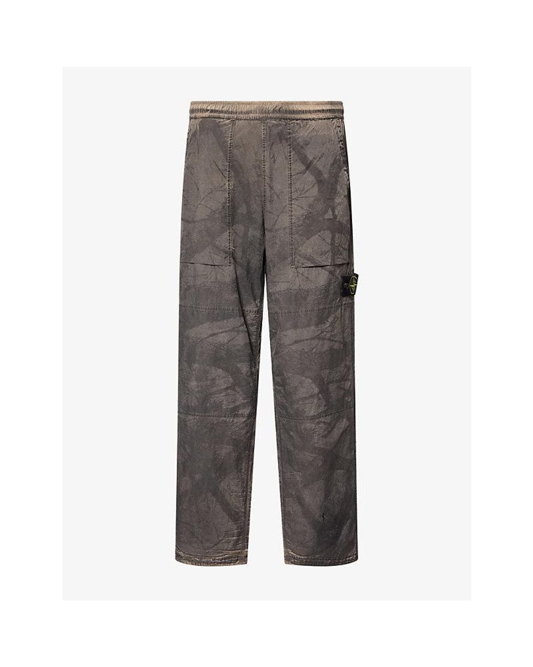 Stone Island Gray Laser Forest Camo Crinkle Reps-Tc Nylon Trousers for men