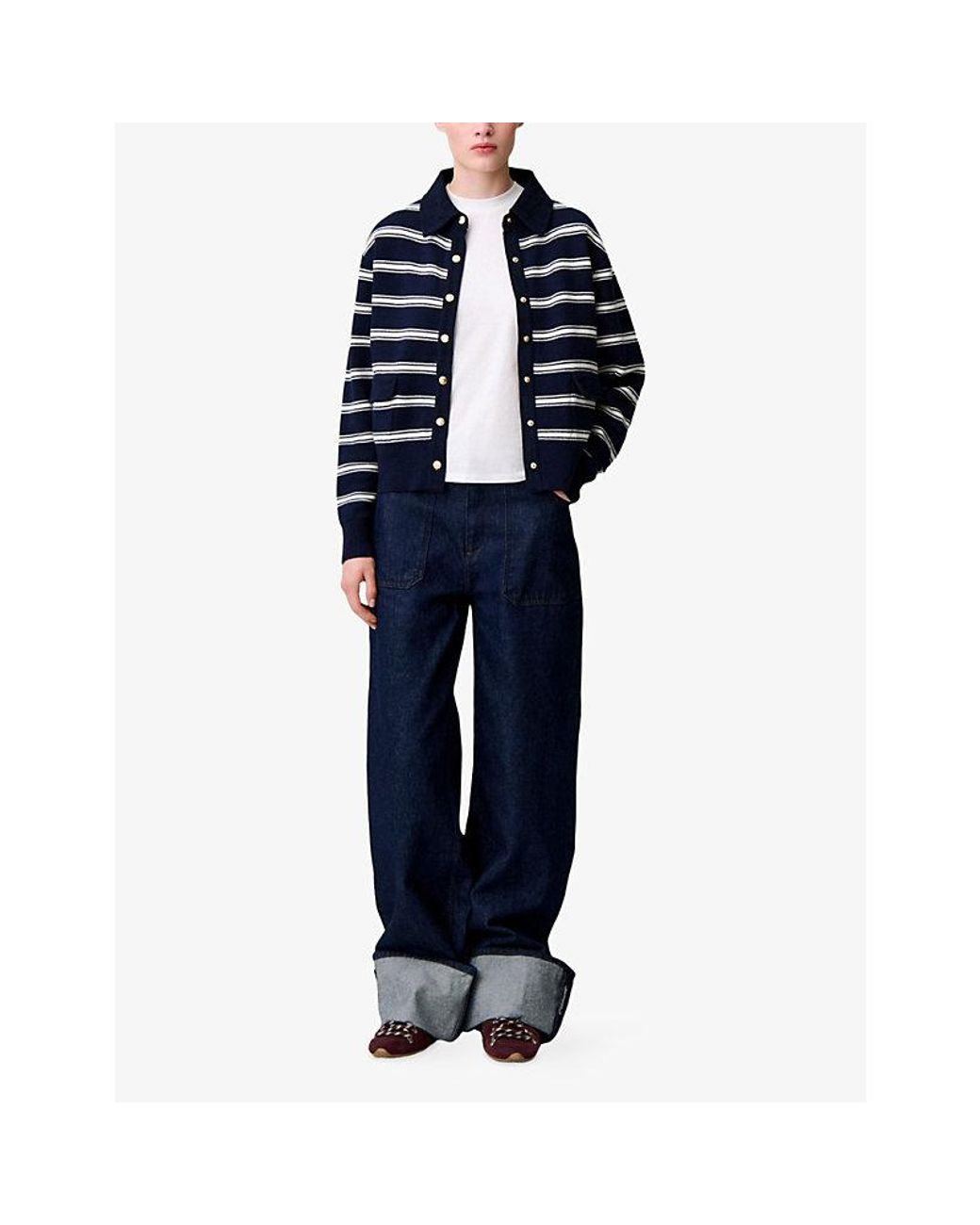 Claudie Pierlot Blue Relaxed-Fit Striped Wool-Blend Cardigan