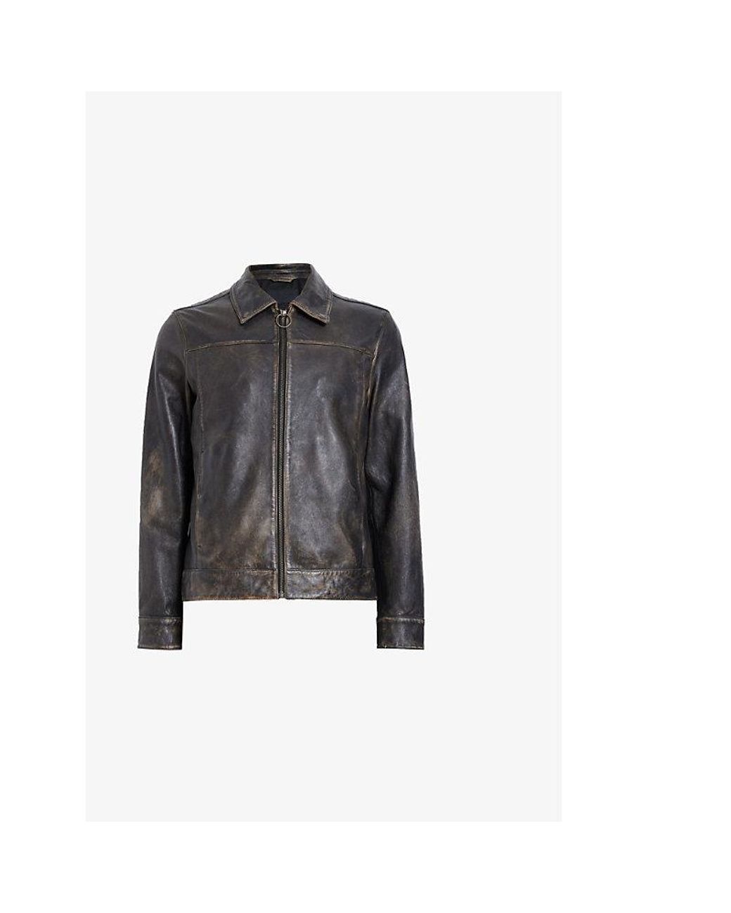 AllSaints Black Alkan Regular-Fit Zip-Up Leather Jacket for men