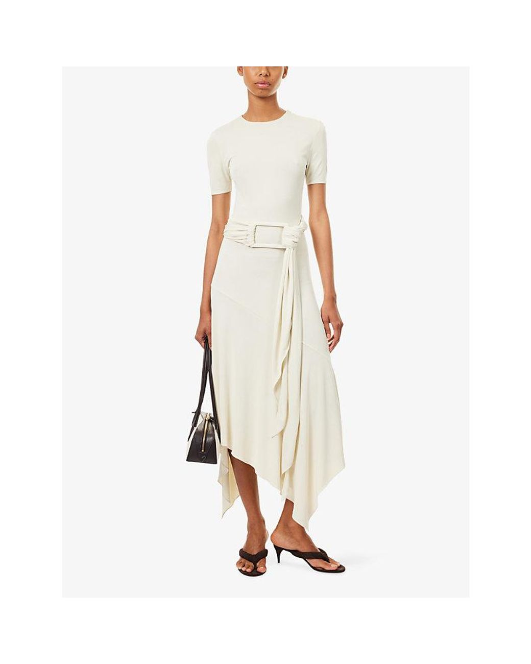 Alaïa White Belted Short-Sleeve Jersey Midi Dress