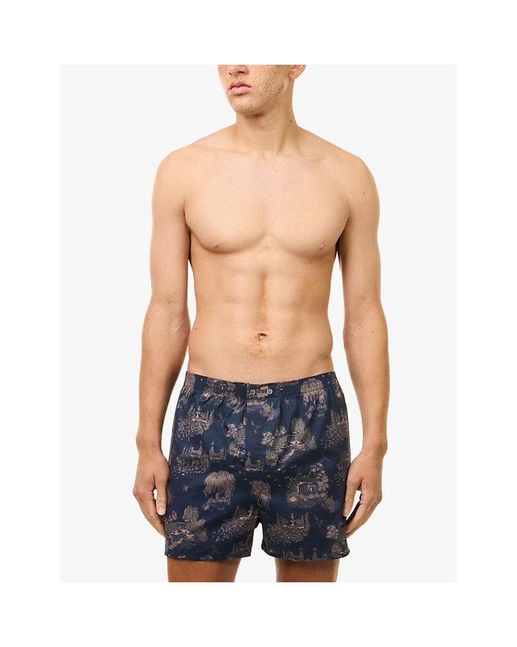 Derek Rose Blue Ledbury London Toile Cotton Boxer Shorts for men
